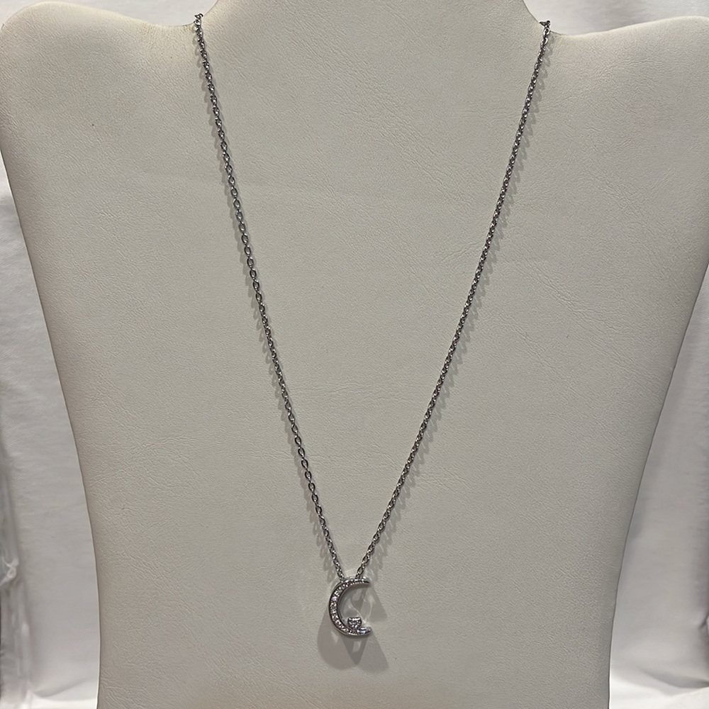 Silver Tone Heart Moon Necklace - Picture 2 of 2